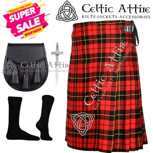 Schottischer Kilt 8 Meter TARTAN KILT Paket - Sporran - Kilt Pin - Blitze - Socken - Custom Size - Highlander Kilt - 16 Oz Acrylstoff