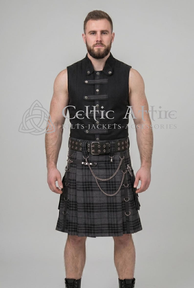 Utilty Goth Gothic Kilt Value Pack – Punk Rock Utility Kilt, Leather Belt, Cyber ...