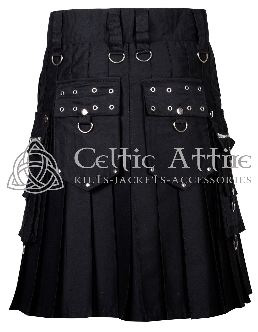Utilty Goth Gothic / Punk Rock Kilt for Men - Scottish Utility Kilt - Black Cotton ...