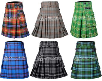 Schottischer Kilt - Tartan Gebrauchs Kilt - Made to Order - Handgemacht - Scottish Clan Tartan Utili Kilt - 16 Unze Acryl Tartan - 250 Tartan Auswahl