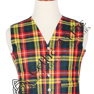 Scottish 5 Buttons Tartan Waistcoat | Kilt Vest | Made to Order Scottish Plaid Waistcoat | Celtic Vest | 9 Clan Tartan Colors