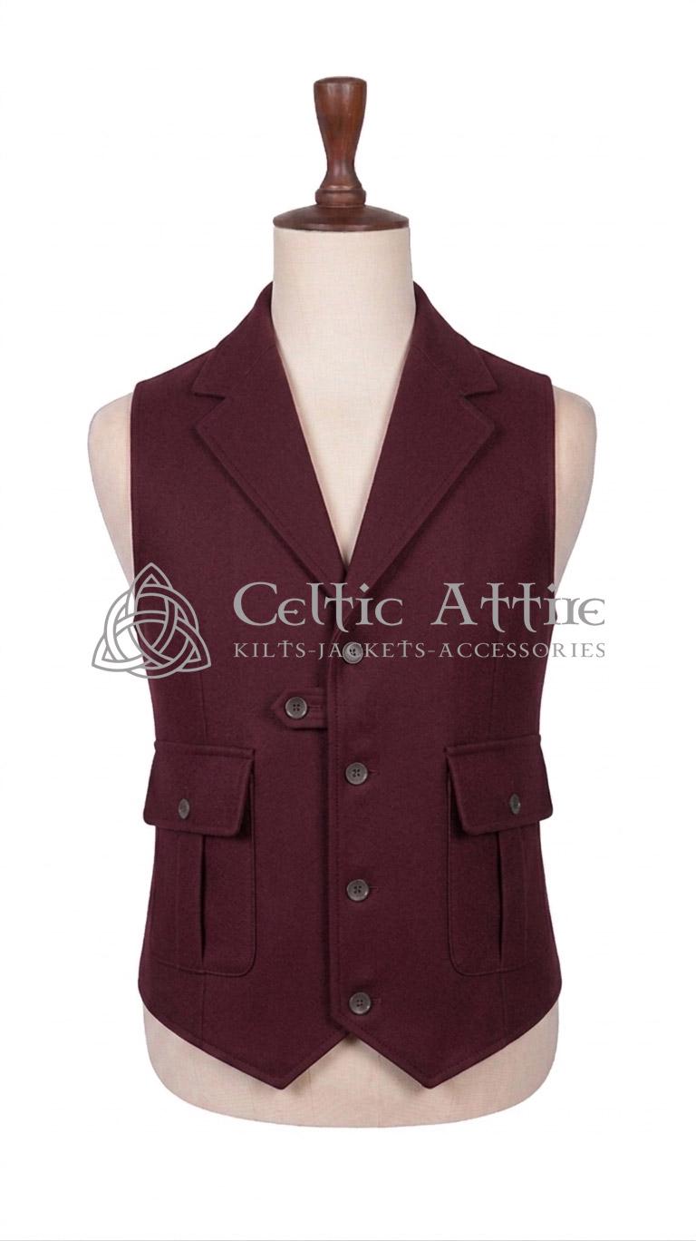 Tweed Waistcoat – Herringbone Wool Vest, 4-button, Kilt, Peaky