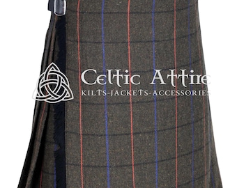 Scottish 8 Yard Kilt For Men - 16 Oz Country Brown Plaid Traditional Highlander Kilt - Made to Order Premium Handmade Kilt
