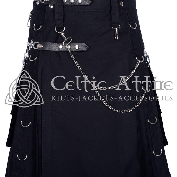 Black Cotton Kilt Gothic Throng With Silver Accessories