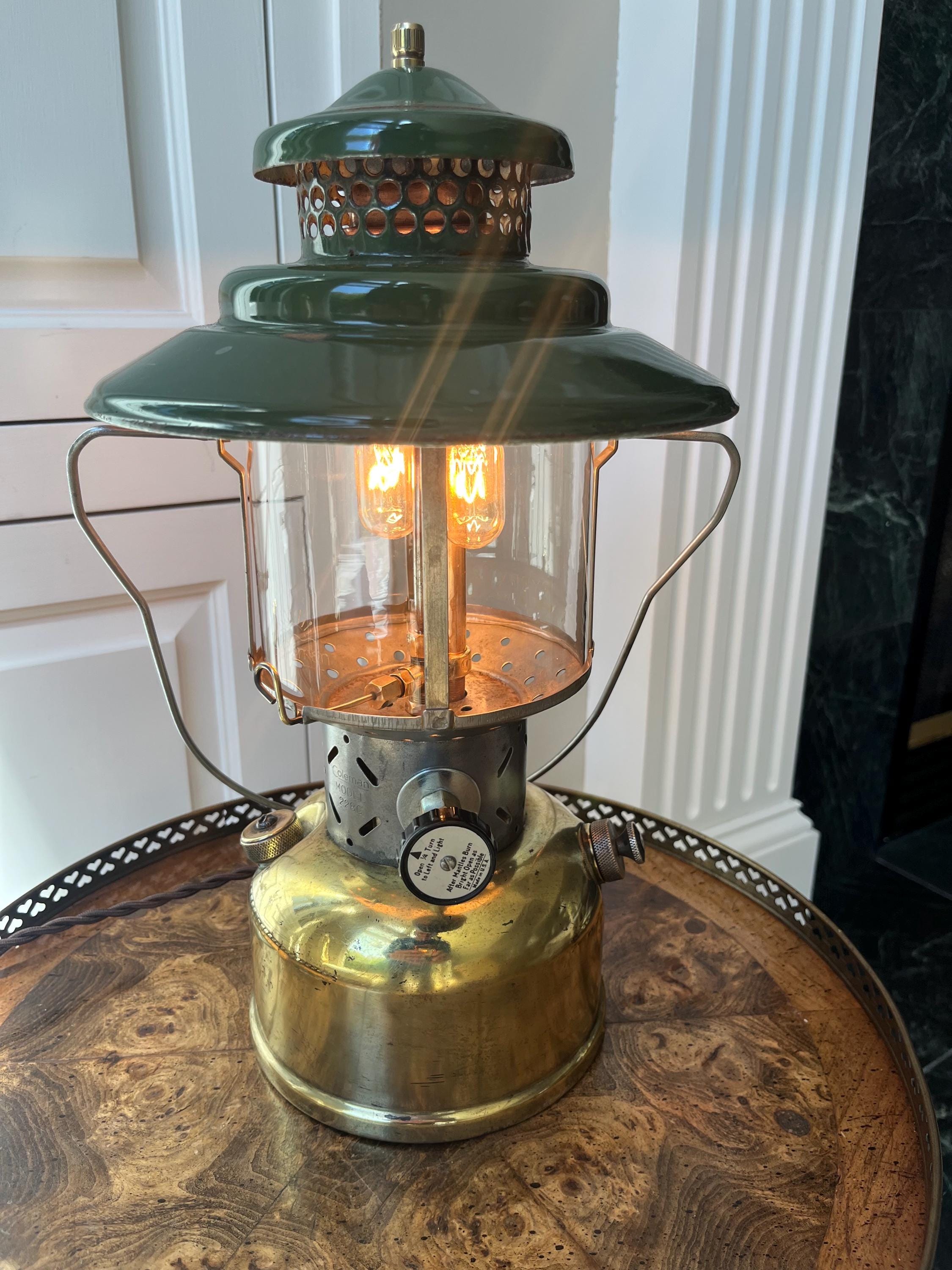 Electric Vintage Coleman Lantern Table Lamp, Rotary Dimmer