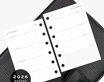 2026 Weekly (Horizontal) - PRINTED - Pocket / PM / Small - Planner Inserts & Agenda Refill - Week on Two Pages