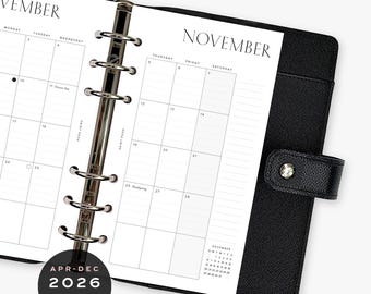 2026 Monthly Planner Inserts (April–December) - PRINTED - Personal / MM / Medium - Planner Inserts & Agenda Refill