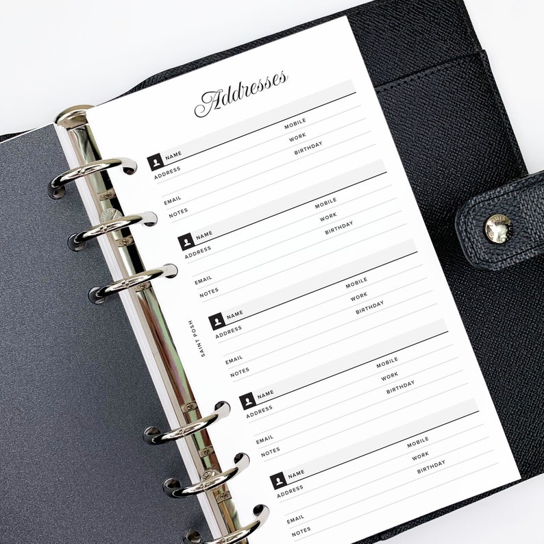 Addresses PRINTED Planner Inserts & Agenda Refill Pocket Etsy