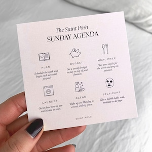 Sunday Agenda Planner Card - PRINTED - Planner Stationery - Planner Inserts & Agenda Accessories - Pocket / Personal / A5