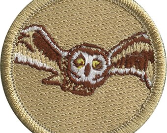 Owl embroidered patch 6x8 cm