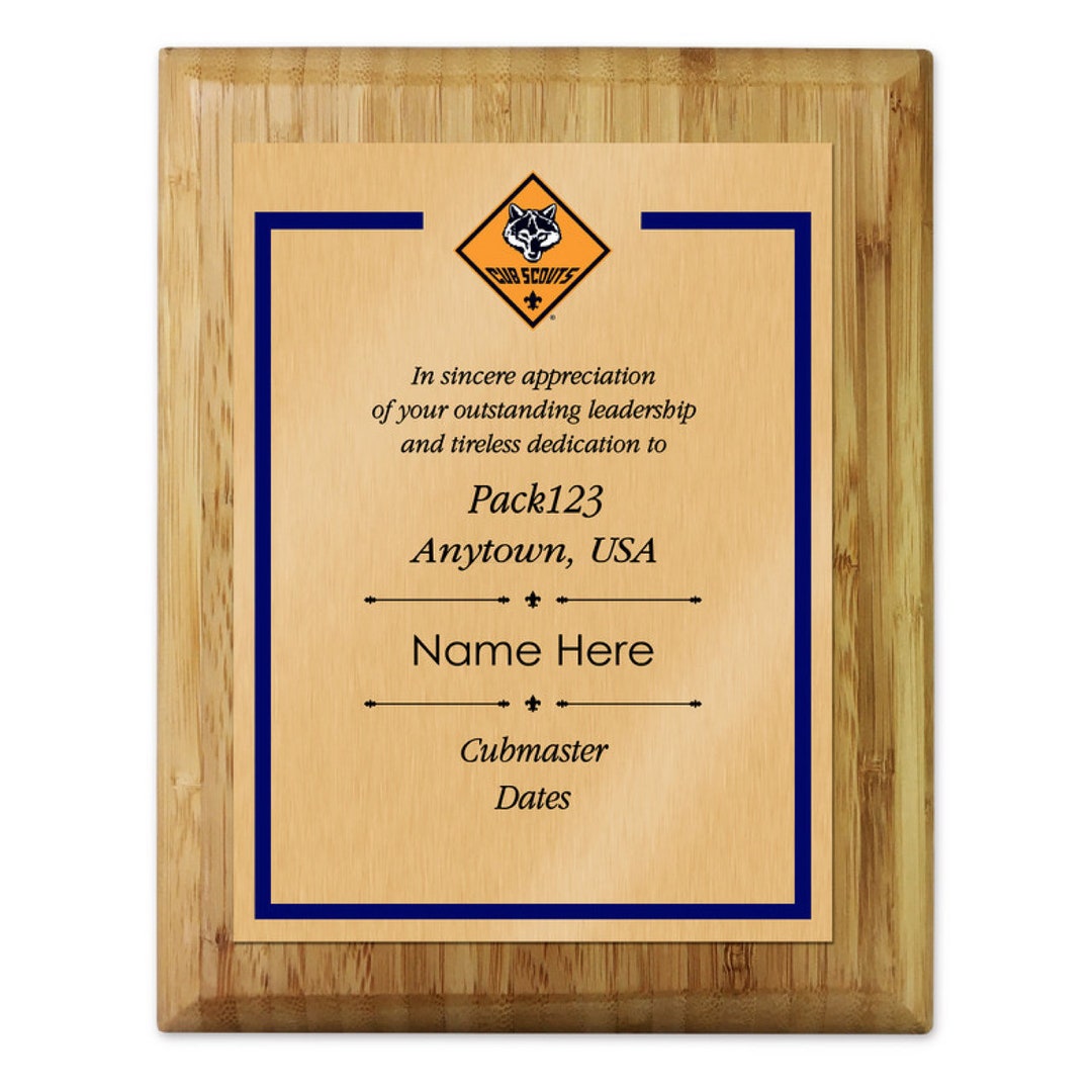 Cubmaster Plaque With Cub Scout Logo - Border Design - Vertical - Etsy