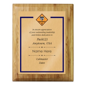 Cubmaster Plaque with Cub Scout Logo - Border Design - Vertical