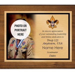 Scoutmaster Plaque with Universal Logo - Left Photo Design - Horizontal