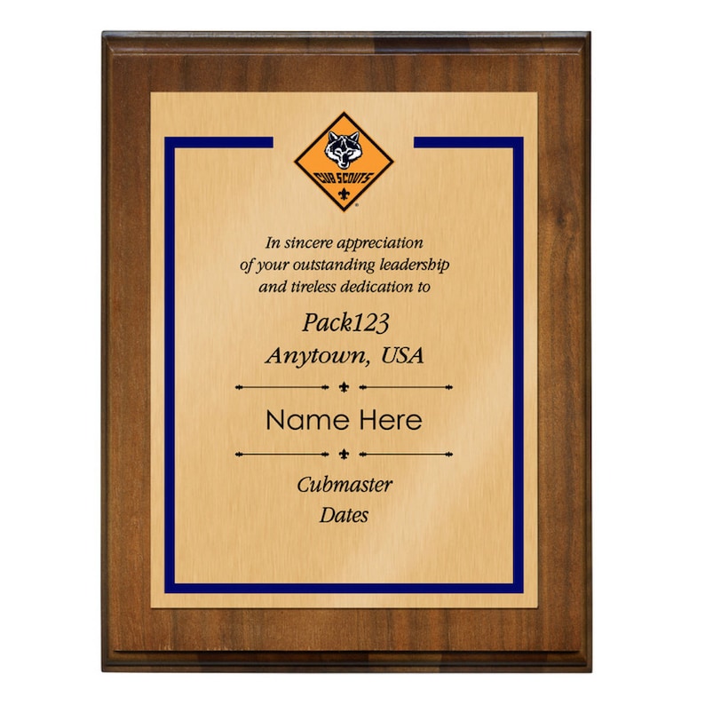 Cubmaster Plaque With Cub Scout Logo - Border Design - Vertical - Etsy
