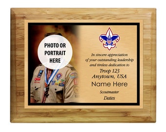 Scoutmaster Plaque with Corporate Logo - Left Photo Design - Horizontal