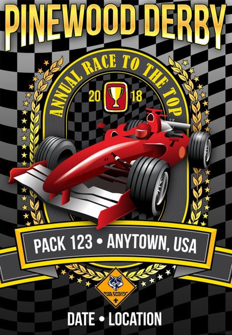 Custom Cub Scout Pack Pinewood Derby Poster Formula One Car Etsy