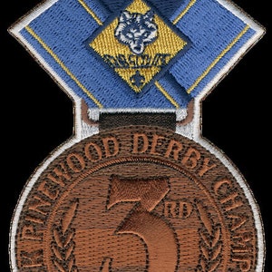 Pinewood Derby 3rd Place Bronze Medal Patch