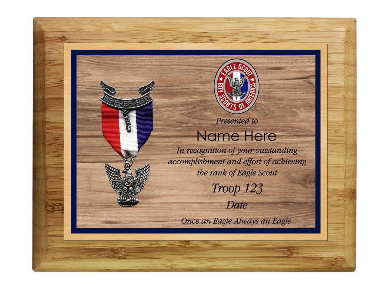 Eagle Scout Plaque - Wood Grain Design - Horizontal