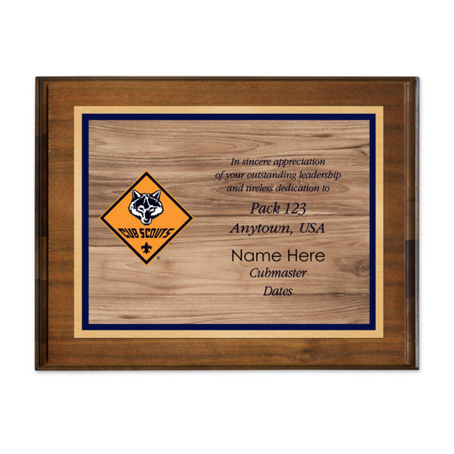 Cubmaster Plaque With Cub Scout Logo - Wood Grain Design - Horizontal ...