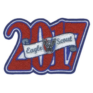 Eagle Scout 2017 Year Letterman Jacket Patch from the front.