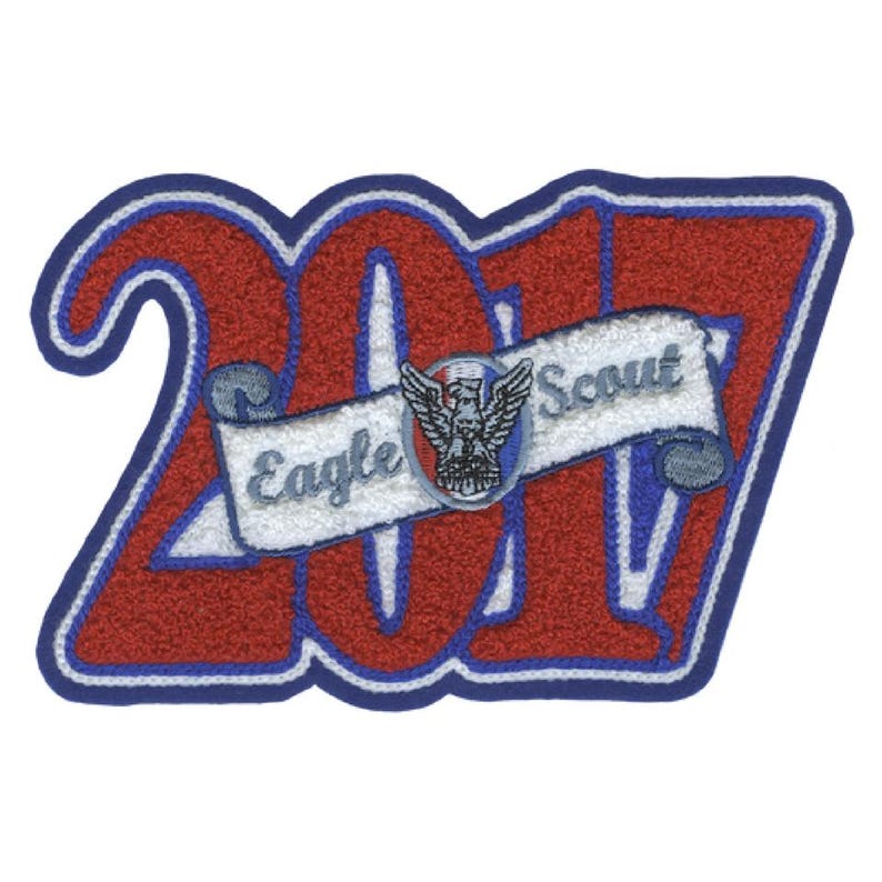 Eagle Scout 2017 Year Letterman Jacket Patch from the front.