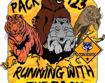 Cub Scout Pack Vinyl Sticker - Running with the Pack, 5" x 5" (8-Pack)