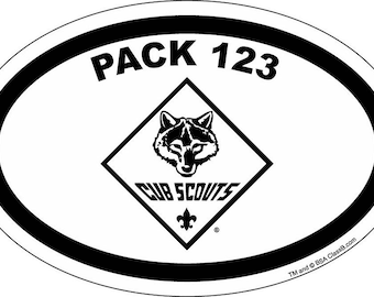 Cub Scout Pack Vinyl Stickers - Oval Logo, Customizable Pack Number (8-Pack)