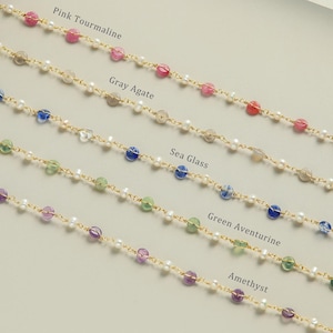 Genuine Birthstone Necklace, Dainty Beaded Choker,Waterproof Crystal Freshwater Pearl Chokers,Boho Gemstones Healing Jewelry,Gift for Women