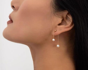 Unique Natural Freshwater Pearl Earrings,Sterling Silver Dainty Pearl Earring For Woman,Minimalist Stud Dangle EarDrop, Wedding Gift For Her