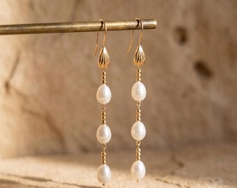 Freshwater Pearl Dangle Earrings: Sterling Silver Shell Bridal Jewelry