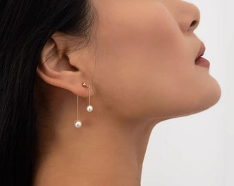 Unique Freshwater Pearl Earrings Sterling Sliver Dainty Pearl Earrings for Woman Minimal Pearl Stud Dangle EarDrop for Her