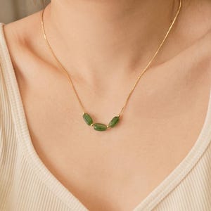 Unique Emerald Green Jade Pendant Necklace: Free-Form Stone in 14K Gold Filled Choker