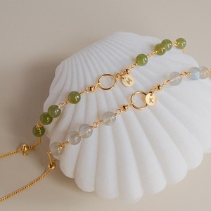 Custom Birthstone Stone Bracelet: Custom Initial & Adjustable Sliding Knot