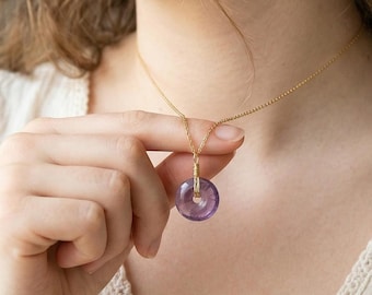 Minimalist Aquamarine Donut Pendant Necklace: Sterling Silver, February Birthstone Layering Jewelry