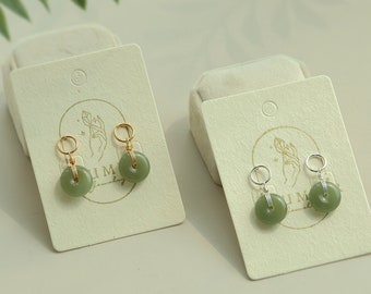 Dainty 18K Gold Natural Green Jade Donuts Earring,Minimal Circle Jade Silver Earring Drop,Good Luck EarStuds Dangle Christmas Gift For women