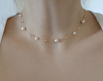 pearl choker thin necklace choker choker necklace pearl necklace Pearl-fect Simple Pearl Choker simple choker gold gold thin choker