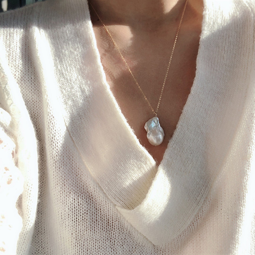 Minimalist Baroque Pearl Pendant Necklace Pearl Beaded - Etsy