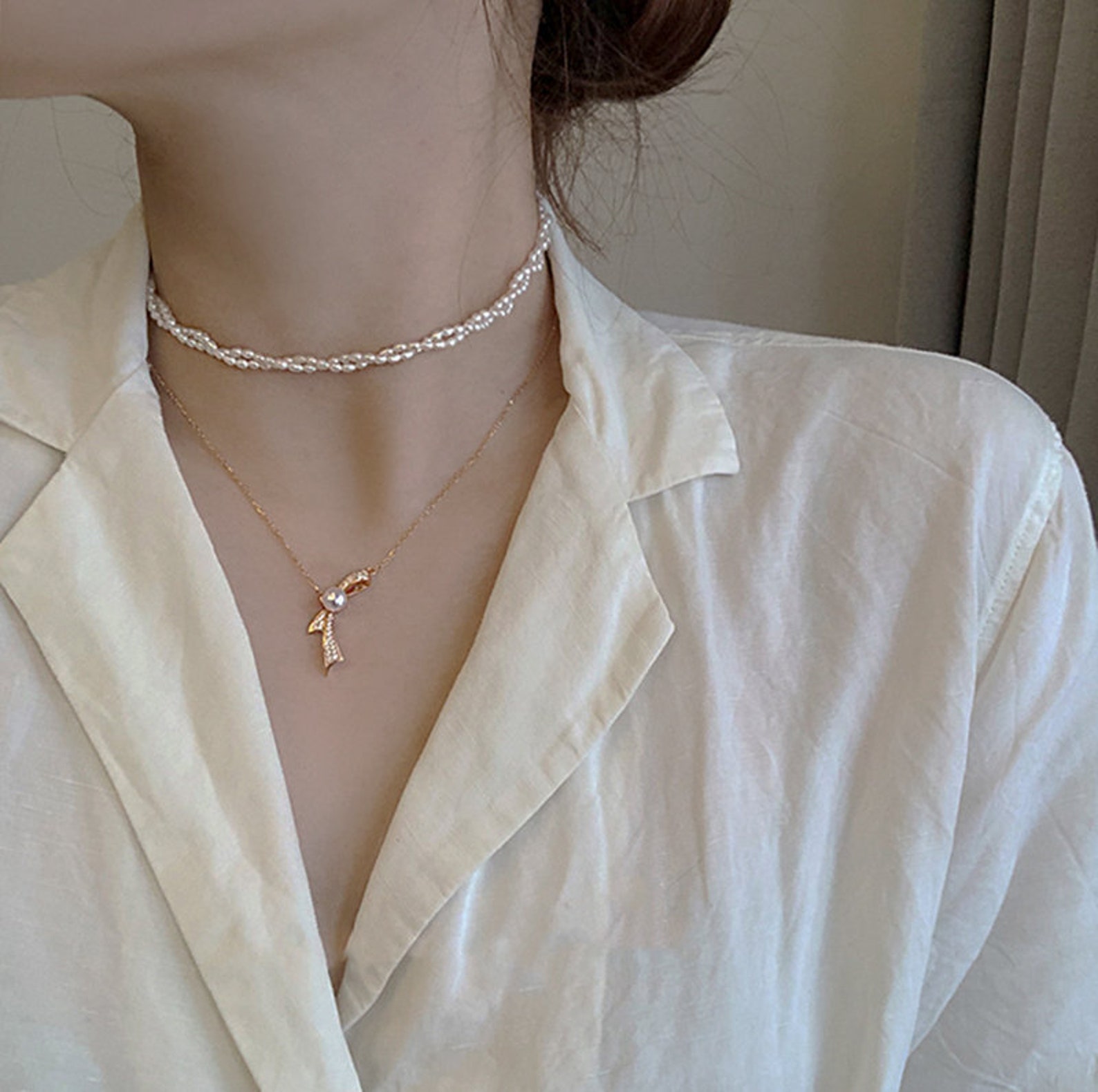 14K Gold Filled Choker Necklace Dainty Pearl Choker Necklace Etsy
