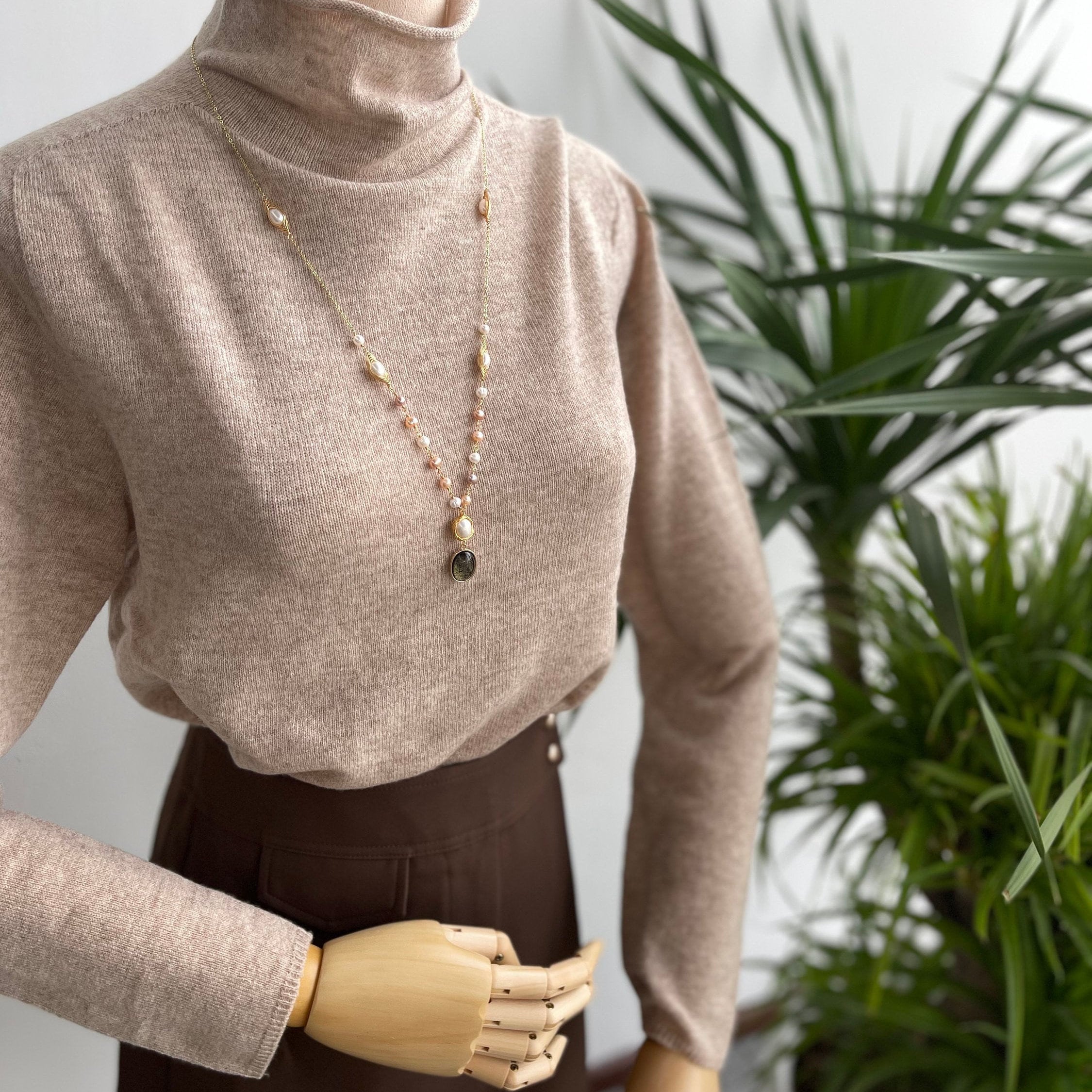 14K Gold Filled Long Sweater Chain Dainty Baroque Freshwater Etsy