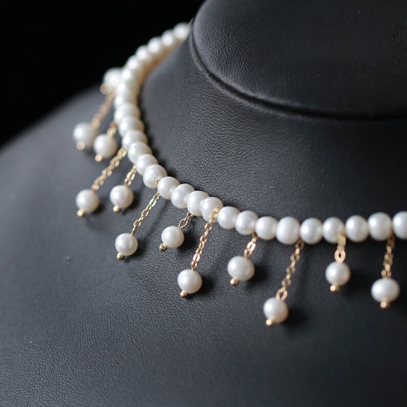 Adjustable Water Wave Chain Pearls Dangle Choker Necklace / Etsy