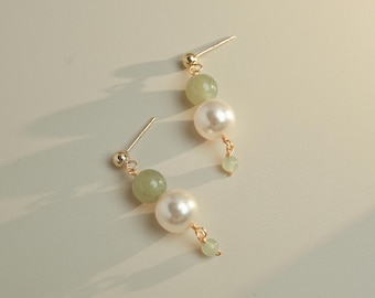 Personalized Birthstone Earrings:Sterling Silver Crystal & Pearl Dangle Stud, Minimalist Healing Gemstone Jewelry