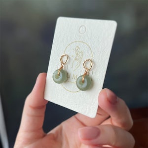 Dainty 18K Gold Natural Green Jade Donuts Earring,Minimal Circle Jade Silver Earring Drop,Good Luck EarStuds Dangle Christmas Gift For women image 9