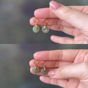 Dainty 18K Gold Natural Green Jade Donuts Earring,Minimal Circle Jade Silver Earring Drop,Good Luck EarStuds Dangle Christmas Gift For women image 6