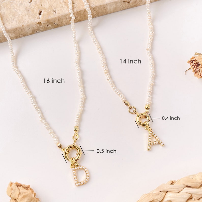 DIY Personalized Pearl Choker Necklace Name 18K Gold Natural Freshwater Pearl Layed Beaded Chain Custom Matching Letter Pendant image 3