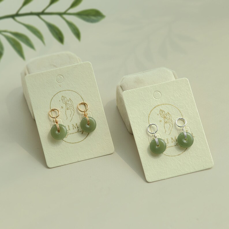 Dainty 18K Gold Natural Green Jade Donuts Earring,Minimal Circle Jade Silver Earring Drop,Good Luck EarStuds Dangle Christmas Gift For women image 4