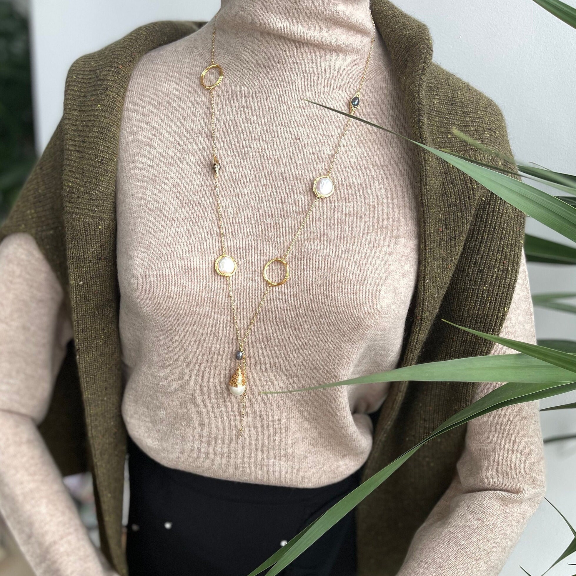 Dainty 14K Gold Filled Long Sweater Chain Asymmetric Baroque Etsy