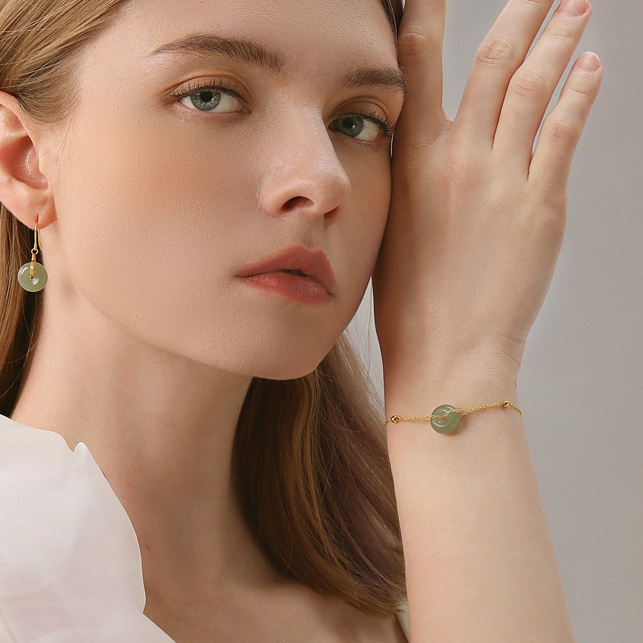 Natural 14K Gold Filled Green Jade Bracelet Good Luck Hetian Etsy