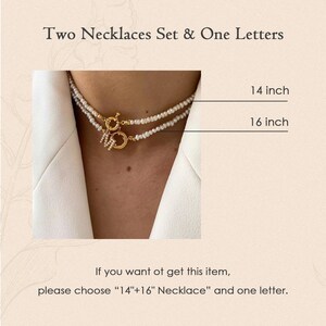 DIY Personalized Pearl Choker Necklace Name 18K Gold Natural Freshwater Pearl Layed Beaded Chain Custom Matching Letter Pendant image 4