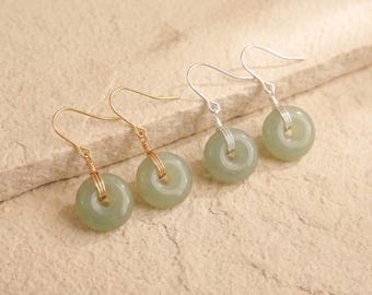Tiny Green Jade Donut Earrings, Sterling Silver, Minimalist Lucy Jewelry, Birthstone Gift