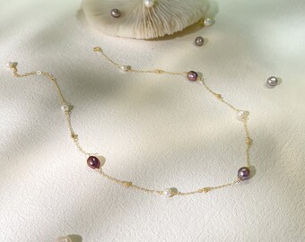 Godness Purple Pearl Bead Pendant Necklace in Sliver, Gold Choker, Adjustable Pearl Chain For Wedding, Layered Necklace, for Purple Dress